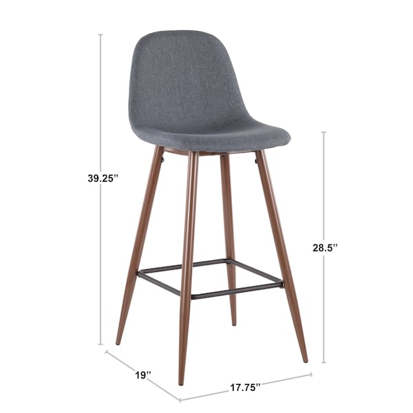 Pebble Barstool In Walnut Metal And Blue Fabric, PK 2